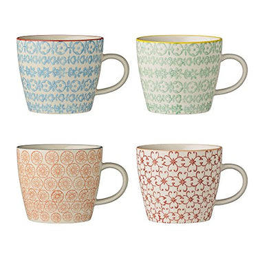 Bloomingville Tassen Carla - Kaffeetasse Teetasse mit Henkel, rot grün blau orange, Keramik, 4 Stück (1er Pack) im Sale